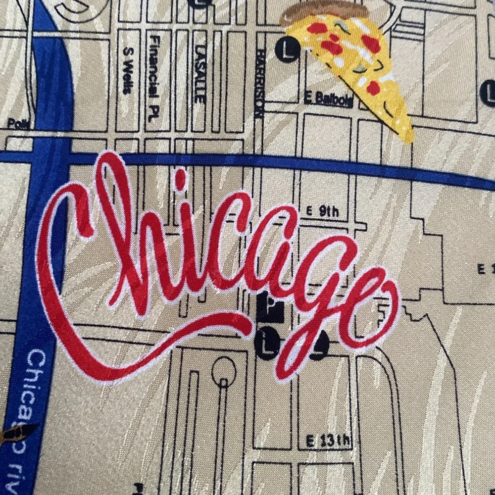 Museum Artifacts Chicago Map Novelty Necktie Silk Landmarks Pizza Hotdog Tie